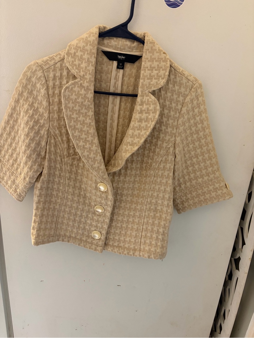 Y2K Mossimo Supply Co. Cream Textured Short Blazer with Pearl Buttons
